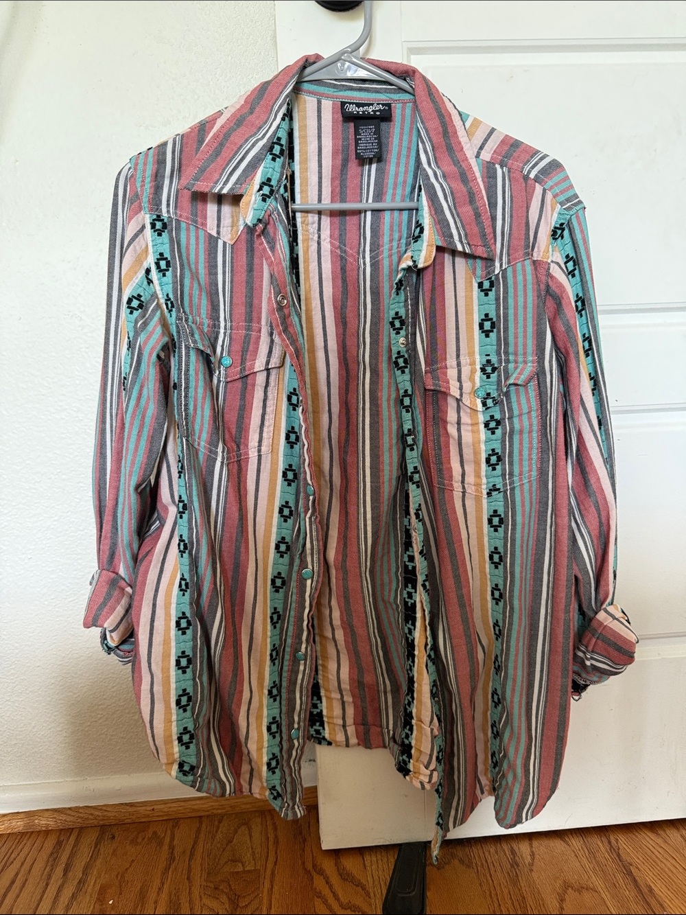 Wrangler Multi-Striped Western Button-Down Shirt - Pink & Teal